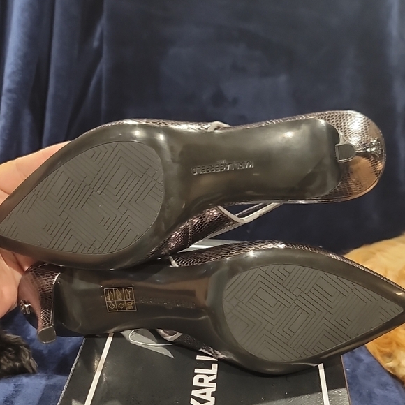 Karl Lagerfeld Paris Rosalyn Dark Slate Snakeprint Leather Slingback Heels US 10 - Picture 6 of 8